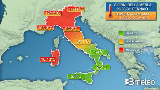 Meteo - Temperature massime 29-30-31 gennaio in montagna