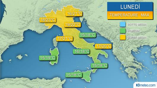 Meteo temperature massime attese lunedì