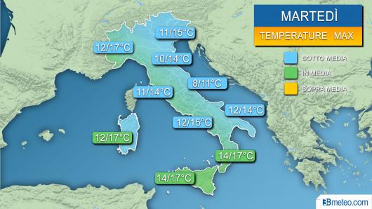 Meteo temperature massime attese martedì