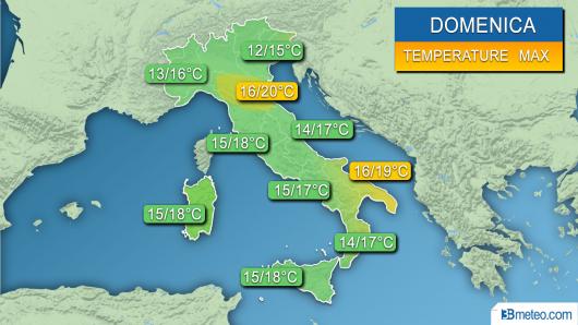 Meteo temperature massime previste per la giornata di domenica