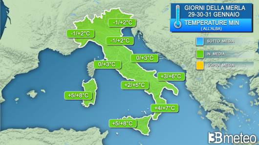 Meteo - Temperature minime 29-30-31 gennaio