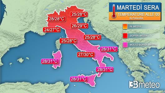 Meteo - Temperature per martedì intorno alla mezzanotte