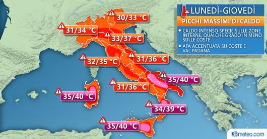 Meteo temperature, picchi di caldo previsti fino a metà della nuova settimana