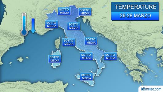 Meteo temperature rispetto alle medie nel periodo 26-28 marzo