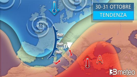 Meteo - Tendenza 30-31 ottobre con nuova intensa perturbazione