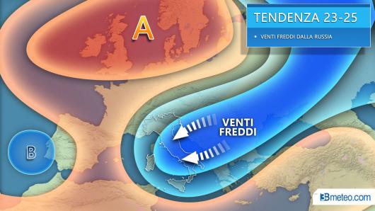 Meteo tendenza nuova settimana, aria fredda dalla Russia