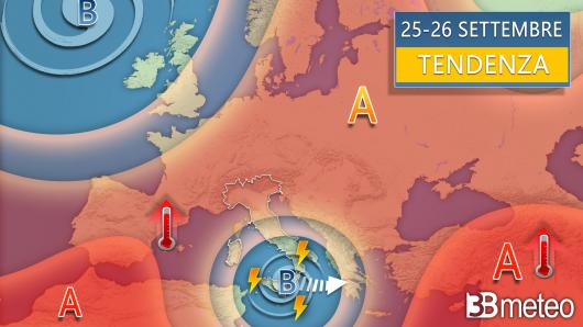 Meteo tendenza per l'inizio della prossima settimana (25-26 settembre)