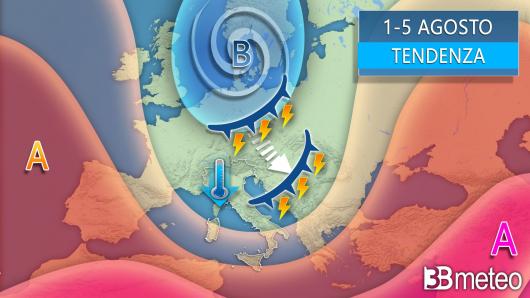 Meteo - Tendenza prima settimana di agosto, possibili temporali e clima molto fresco