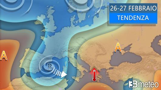 Meteo - Tendenza tra 26 e 27 febbraio