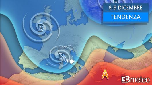 Meteo tendenza tra 8 e 9 dicembre