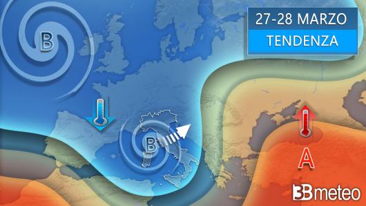 Meteo tendenza tra mercoledì e giovedì (27-28 marzo)