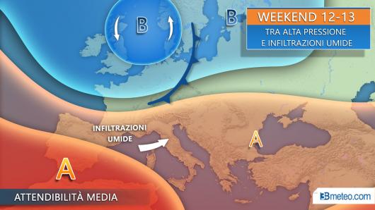 Meteo tendenza tra venerdì e il weekend, tra alta pressione e infiltrazioni umide