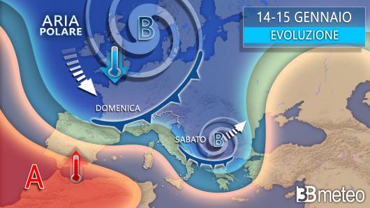 Meteo, veloce fronte freddo sabato, perturbazione polare domenica