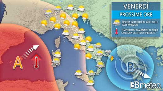 Meteo venerdì prossime ore