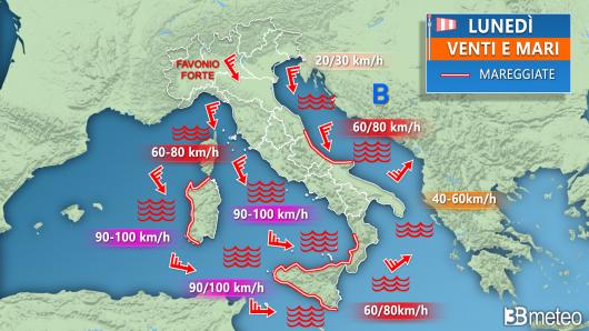 Meteo, venti burrascosi e mareggiate lunedì 31 gennaio