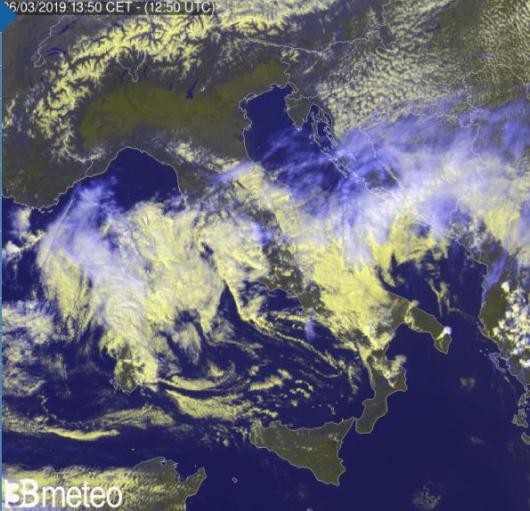 Meteo vortice freddo in azione sulle regioni centrali, la Sardegna e parte del Sud peninsulare