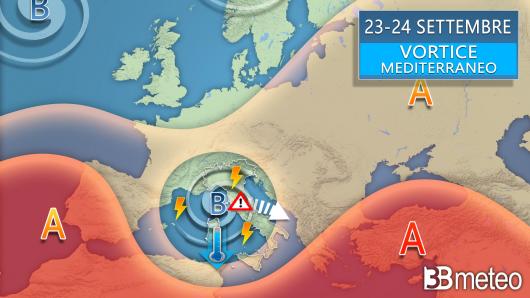 Meteo weekend con vortice mediterraneo sull'Italia
