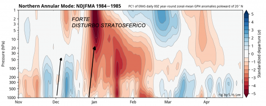 Nam index con il forte disturbo stratosferico e il condizionamento successivo secondo un t s t event. Cortesia immagine di dr. Simon Lee
