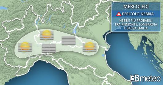 Nebbie attese nella giornata di mercoledì