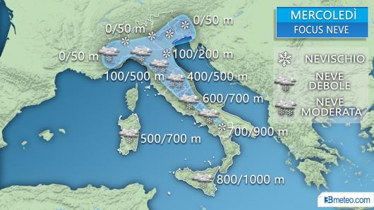 Neve prevista mercoledì