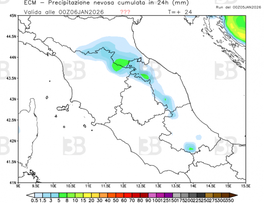 Neve prevista per oggi dal modello ECMWF