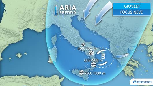 Nevicate attese nella giornata di giovedì
