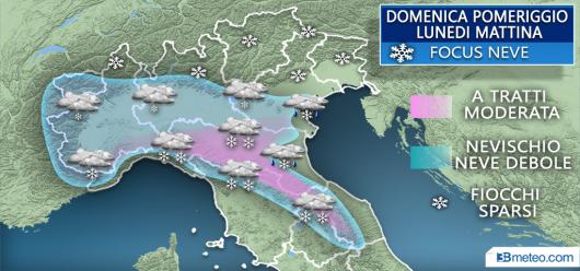 Nevicate attese tra la seconda parte di domenica e lunedì mattina