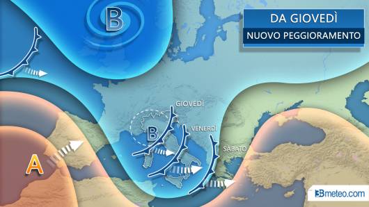 Peggiora ancora da metà settimana sull'Italia