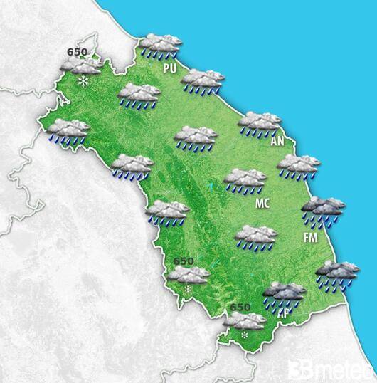 Peggioramento con piogge diffuse e neve in Appennino