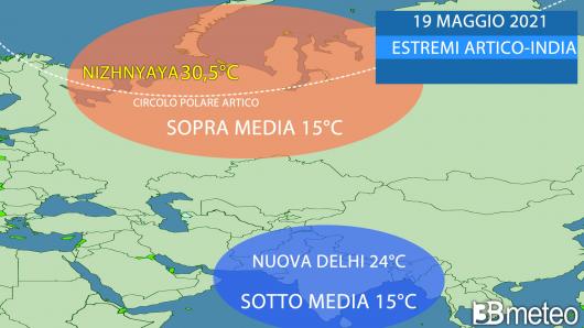 più caldo sul Circolo Polare Artico che in India