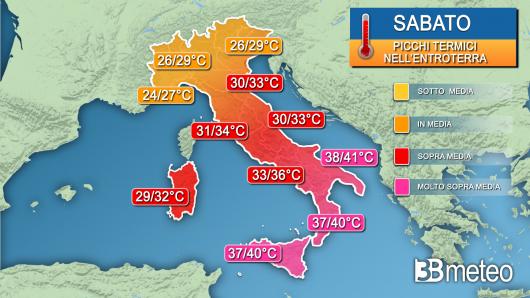 Picchi di temperatura massima sabato