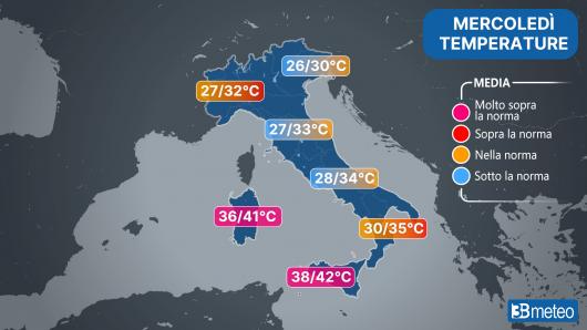 Picchi massimi attesi mercoledì