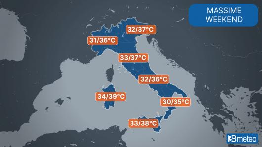 Picchi massimi attesi nel fine settimana
