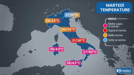Picchi massimi attesi per martedì 21 luglio