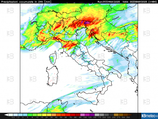 Piogge attese lunedì dal modello Lam 3bmeteo