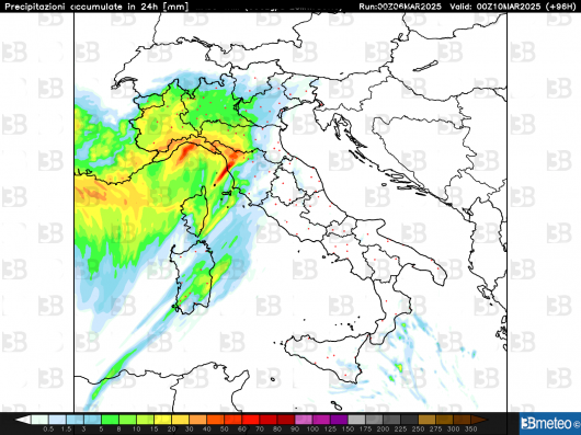 Piogge complessive domenica sera