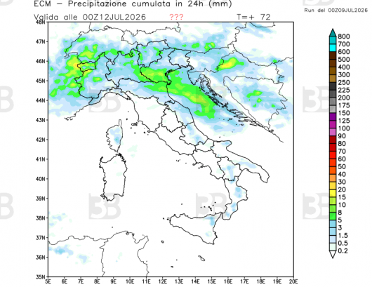 Piogge previste per sabato dal modello ECWF
