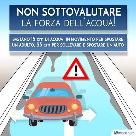 Pochi centimetri di acqua possono addirittura sollevare e spostare un'automobile.