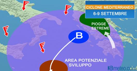 Potenziale Medicane sullo Ionio meridionale