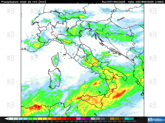 Precipitazione totale attesa nei prossimi giorni