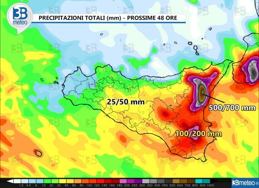 Precipitazioni attese in Sicilia tra il 19 e il 20 gennaio