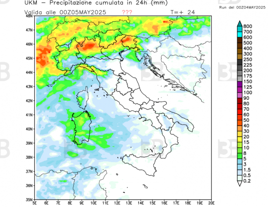 Precipitazioni attese oggi