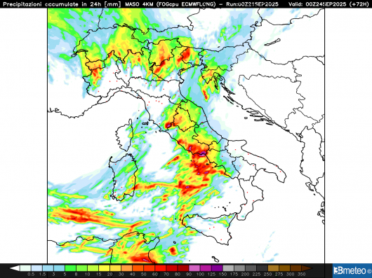 Precipitazioni complessive attese per la giornata di martedì