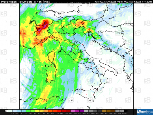 Precipitazioni cumulate nelle 24 h (mercoledì)