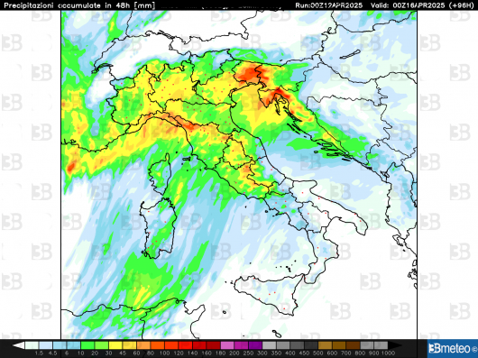 Precipitazioni cumulate nelle 48 (tra lunedì e martedì)