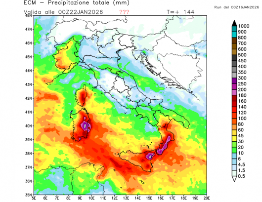 Precipitazioni totali alla data del 21 gennaio del 