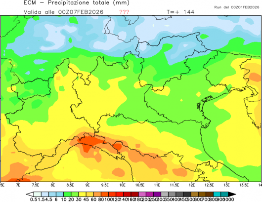 Precipitazioni totali alla data di venerdì 6 febbraio