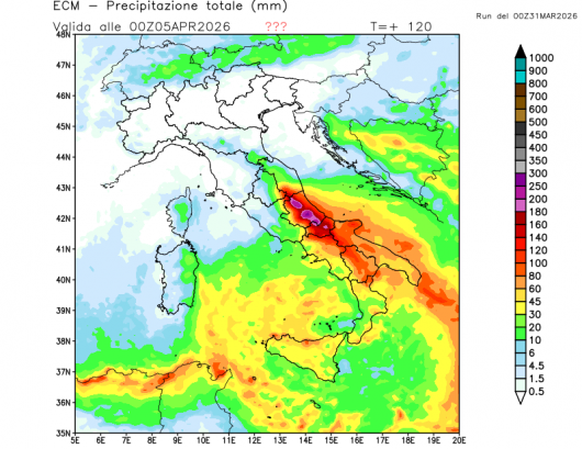 Precipitazioni totali alla giornata di sabato 4 aprile