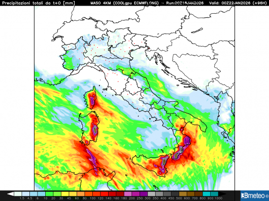 Precipitazioni totali entro mercoledì 21 gennaio