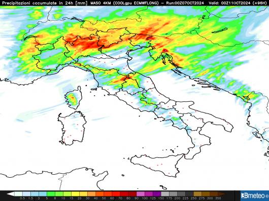 Precipitazioni totali giovedì